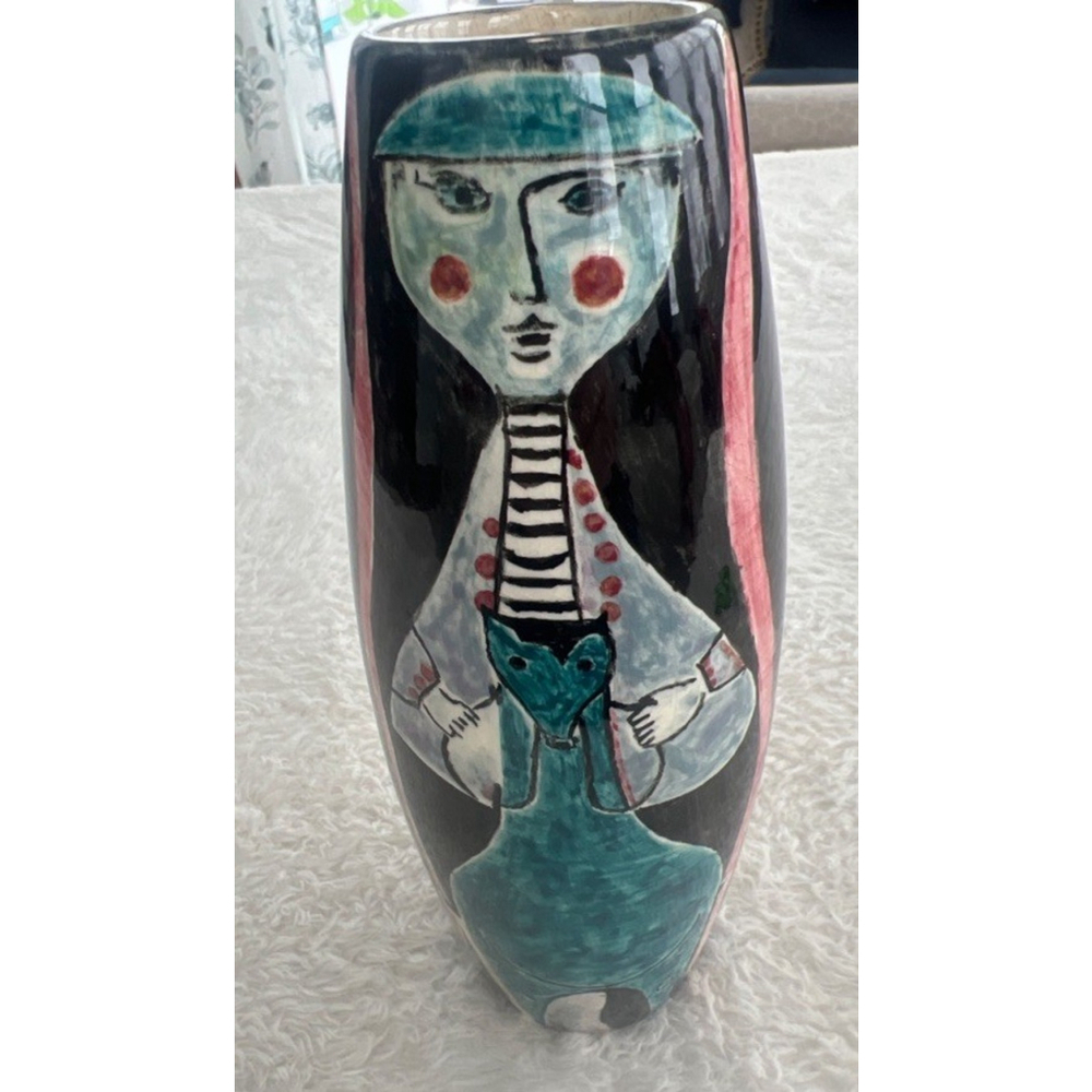 Rare 1969 San Marino Ceramica Titano Hand Painted 9” Day of Dead Vase AD Signed